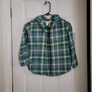 Cat & Jack Green Plaid Button Down Shirt Boys Size S (6/7)